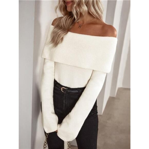 Off-Shoulder Ribbed Knit Sweater - Picture 1 of 10